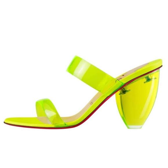 Christian Louboutin Ovida PVC Clear Strap Block Heels Neon Yellow Fluo EU 38 - Picture 3 of 13